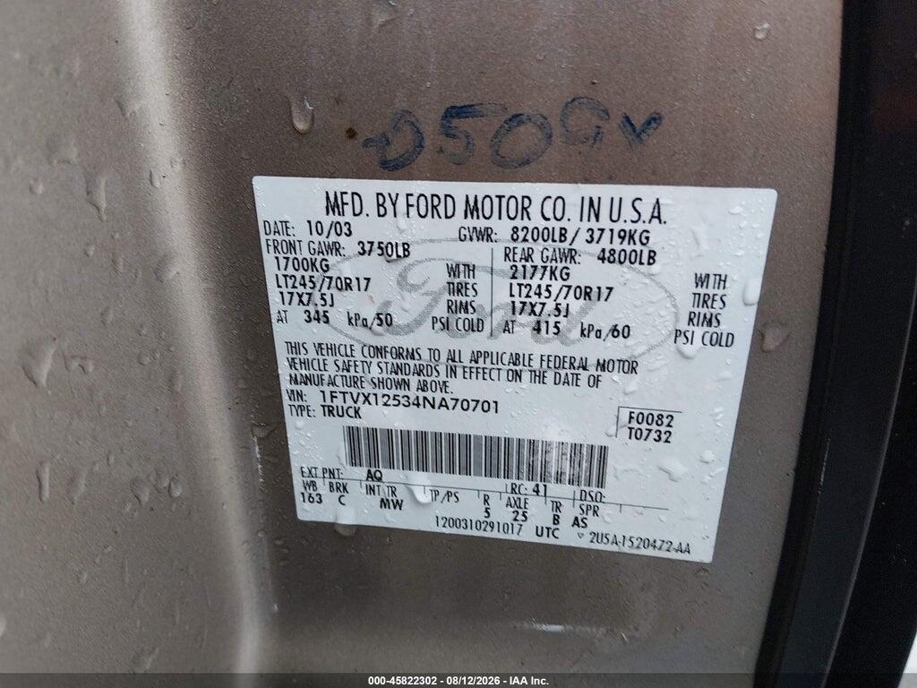 1FTVX12534NA70701 2004 FORD F-150 photo no. 9