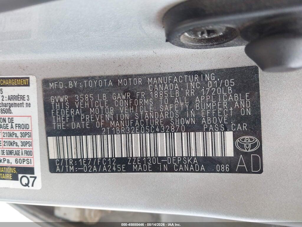 2T1BR32E05C432870 2005 TOYOTA COROLLA photo no. 9