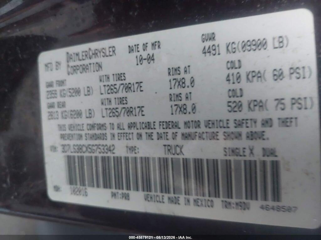 3D7LS38CX5G753342 2005 DODGE RAM 3500 photo no. 9