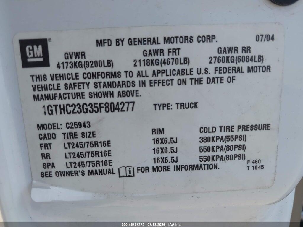 1GTHC23G35F804277 2005 GMC SIERRA 2500HD photo no. 9