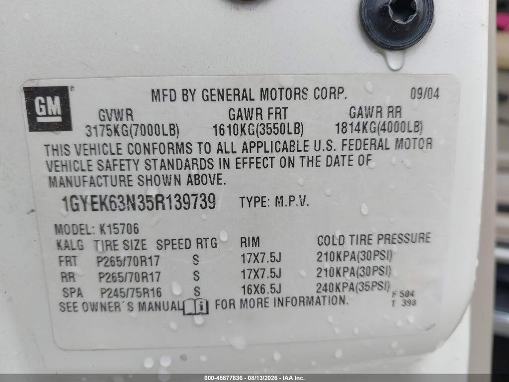 1GYEK63N35R139739 2005 CADILLAC ESCALADE photo no. 9