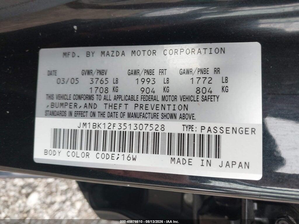 JM1BK12F351307528 2005 MAZDA MAZDA3 photo no. 9