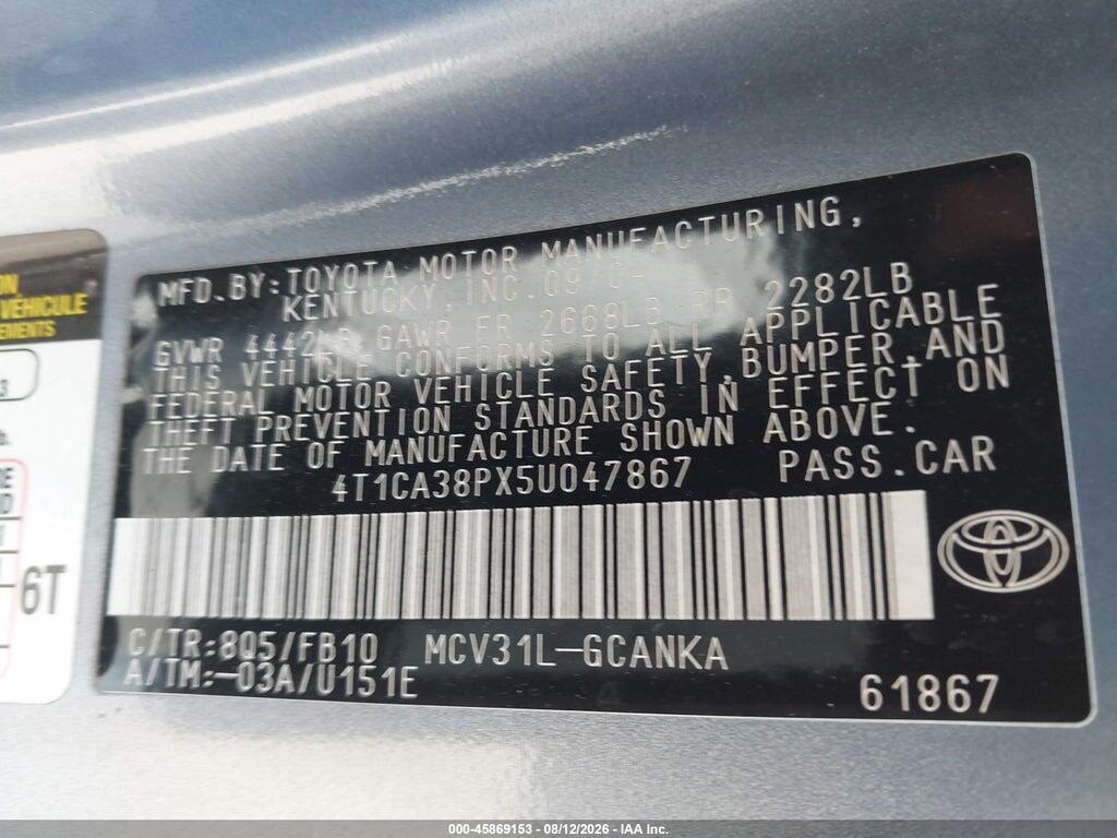 4T1CA38PX5U047867 2005 TOYOTA CAMRY SOLARA photo no. 9