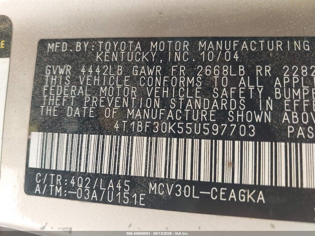 4T1BF30K55U597703 2005 TOYOTA CAMRY photo no. 9