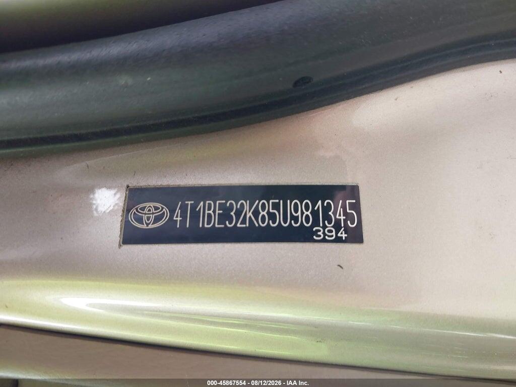 4T1BE32K85U981345 2005 TOYOTA CAMRY photo no. 9