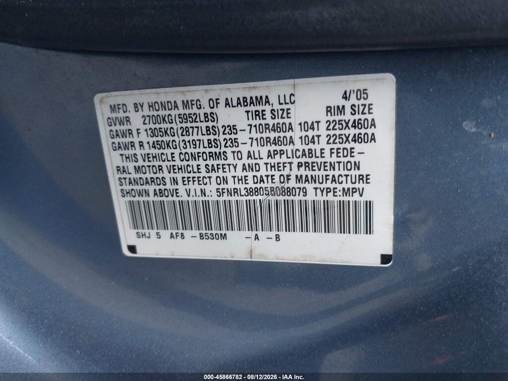 5FNRL38805B088079 2005 HONDA ODYSSEY photo no. 9