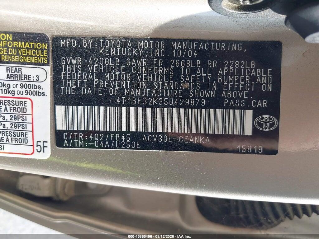 4T1BE32K35U429879 2005 TOYOTA CAMRY photo no. 9
