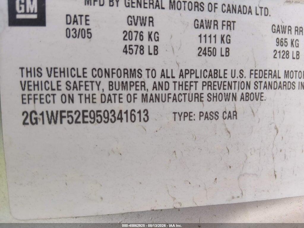 2G1WF52E959341613 2005 CHEVROLET IMPALA photo no. 9