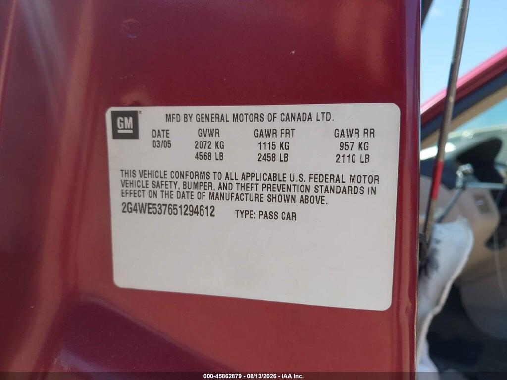 2G4WE537651294612 2005 BUICK LACROSSE photo no. 9