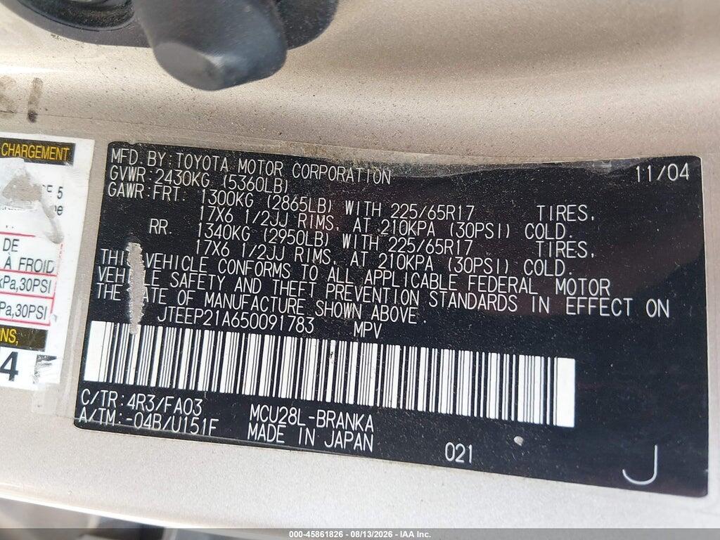 JTEEP21A650091783 2005 TOYOTA HIGHLANDER photo no. 9