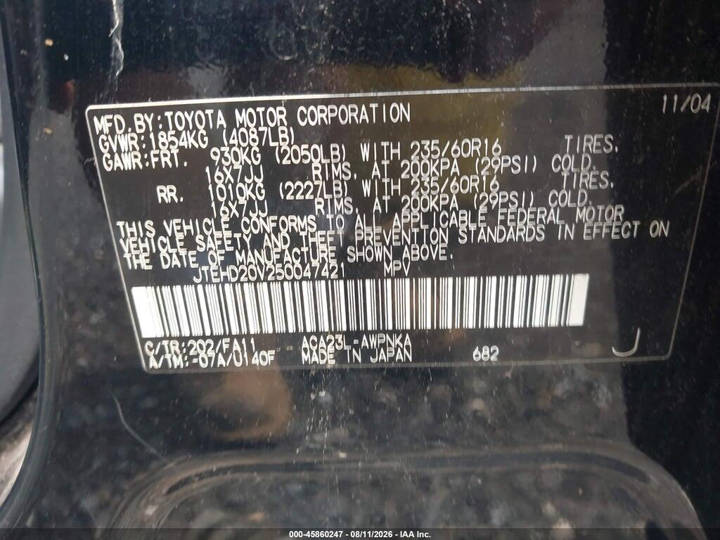 JTEHD20V250047421 2005 TOYOTA RAV4 photo no. 9