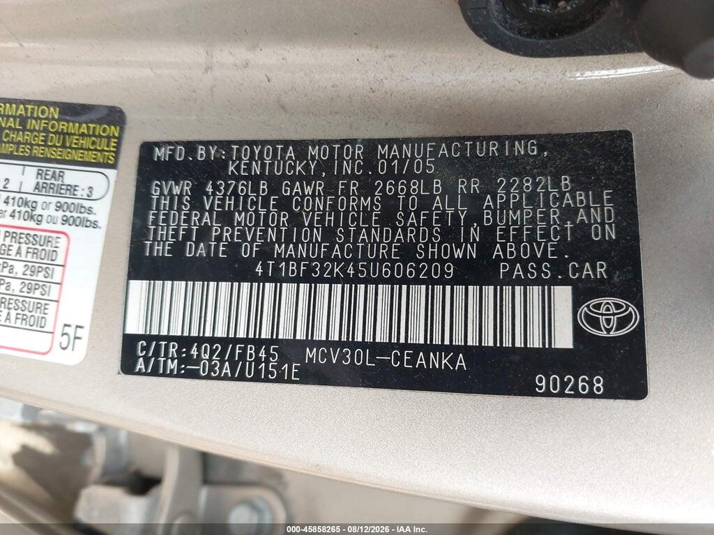 4T1BF32K45U606209 2005 TOYOTA CAMRY photo no. 9