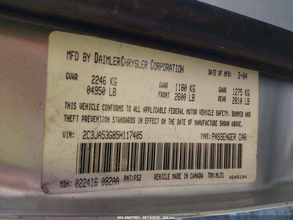 2C3JA53G85H117405 2005 CHRYSLER 300 photo no. 9