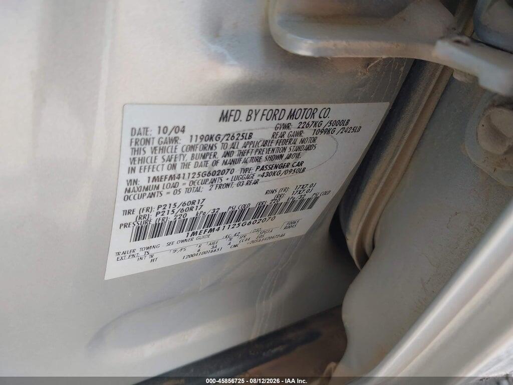 1MEFM41125G602070 2005 MERCURY MONTEGO photo no. 9