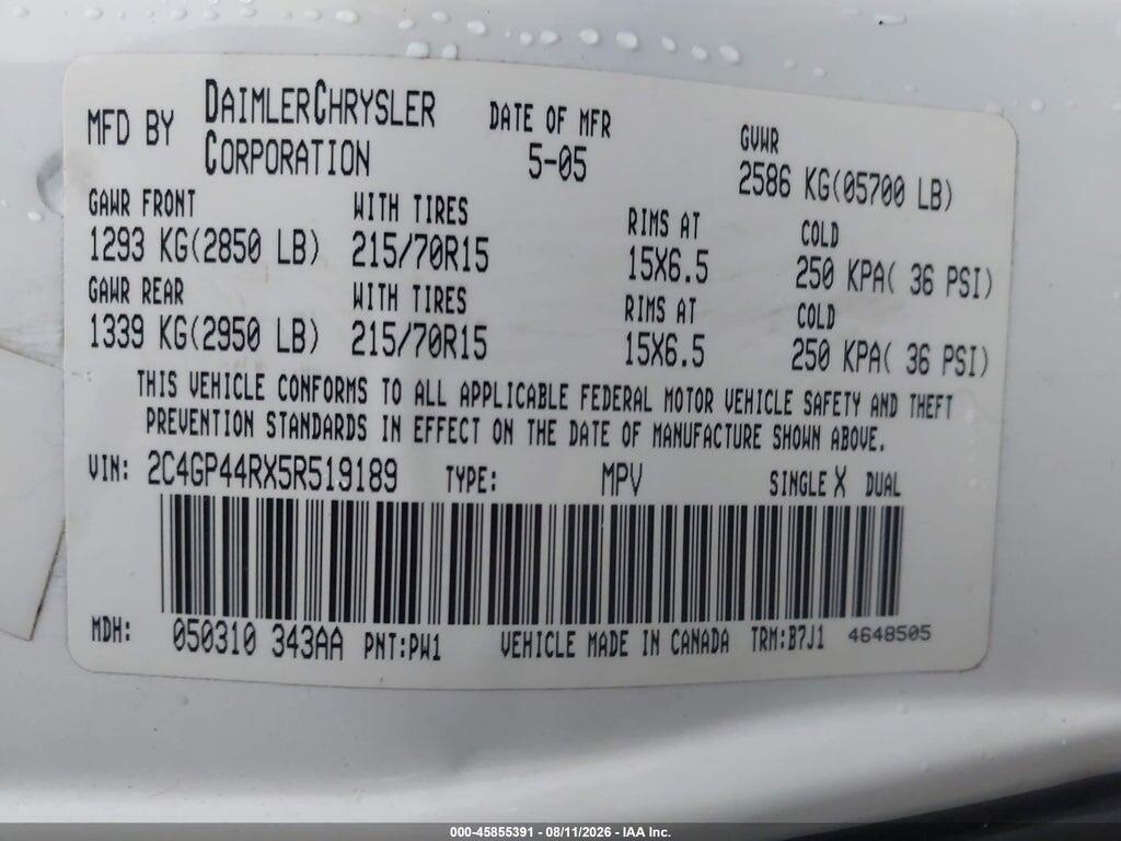 2C4GP44RX5R519189 2005 CHRYSLER TOWN & COUNTRY photo no. 9