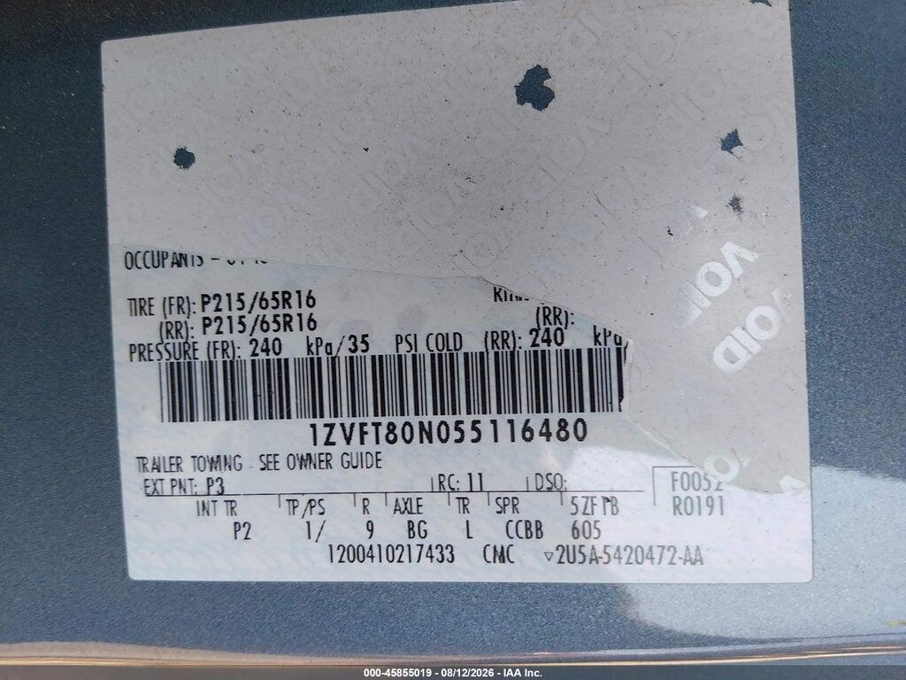 1ZVFT80N055116480 2005 FORD MUSTANG photo no. 9
