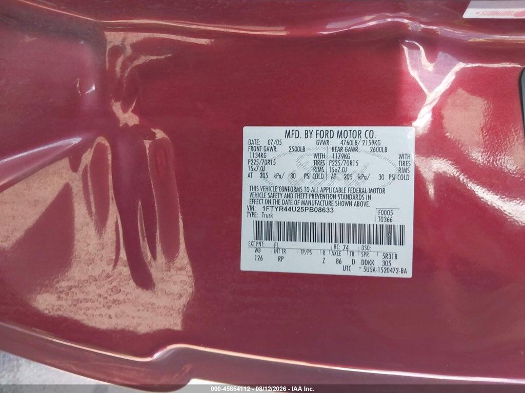 1FTYR44U25PB08633 2005 FORD RANGER photo no. 9