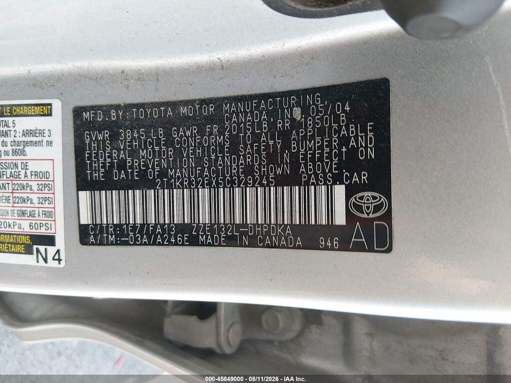 2T1KR32EX5C329245 2005 TOYOTA MATRIX photo no. 9