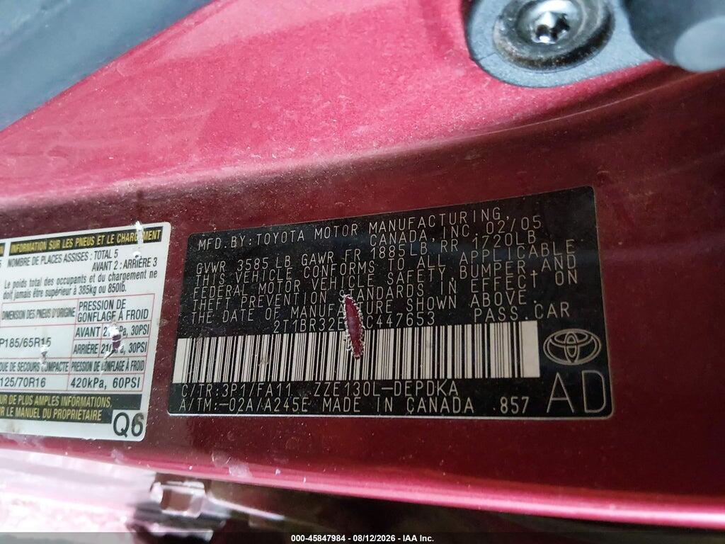 2T1BR32E15C447653 2005 TOYOTA COROLLA photo no. 9
