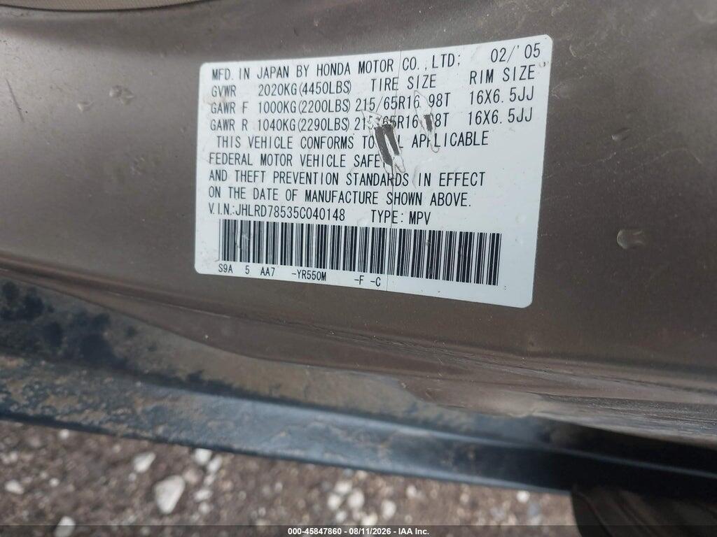 JHLRD78535C040148 2005 HONDA CR-V photo no. 9