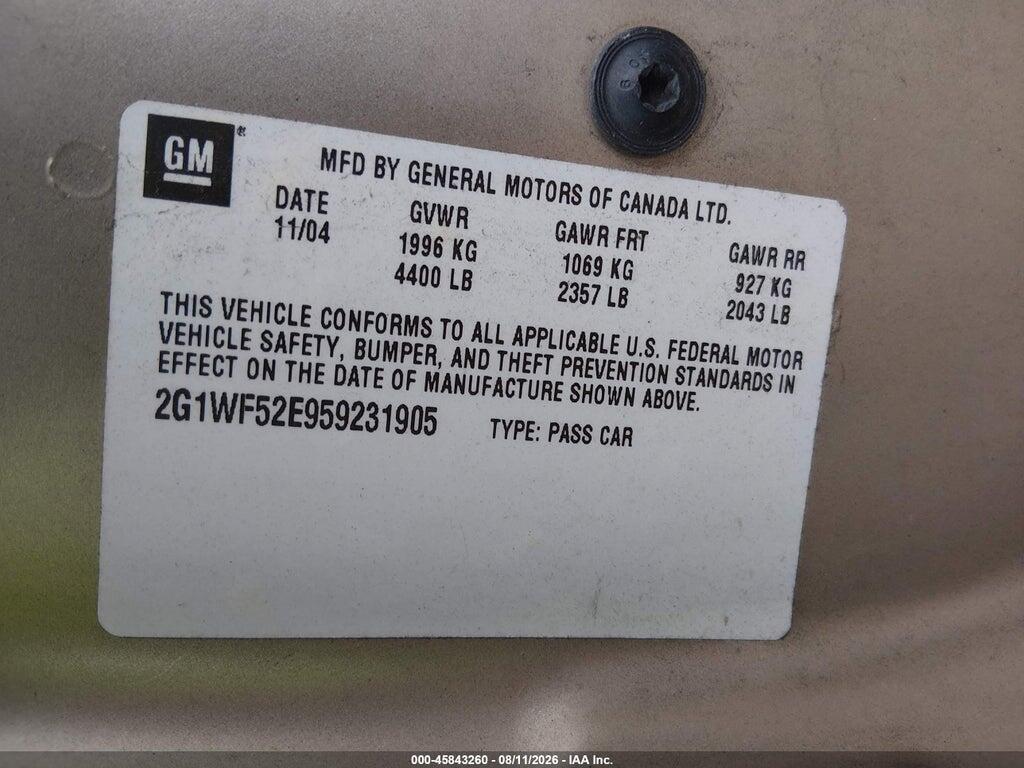2G1WF52E959231905 2005 CHEVROLET IMPALA photo no. 9