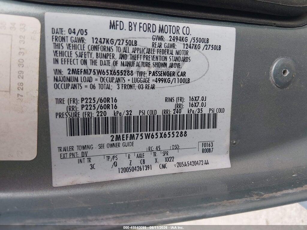 2MEFM75W65X655288 2005 MERCURY GRAND MARQUIS photo no. 9