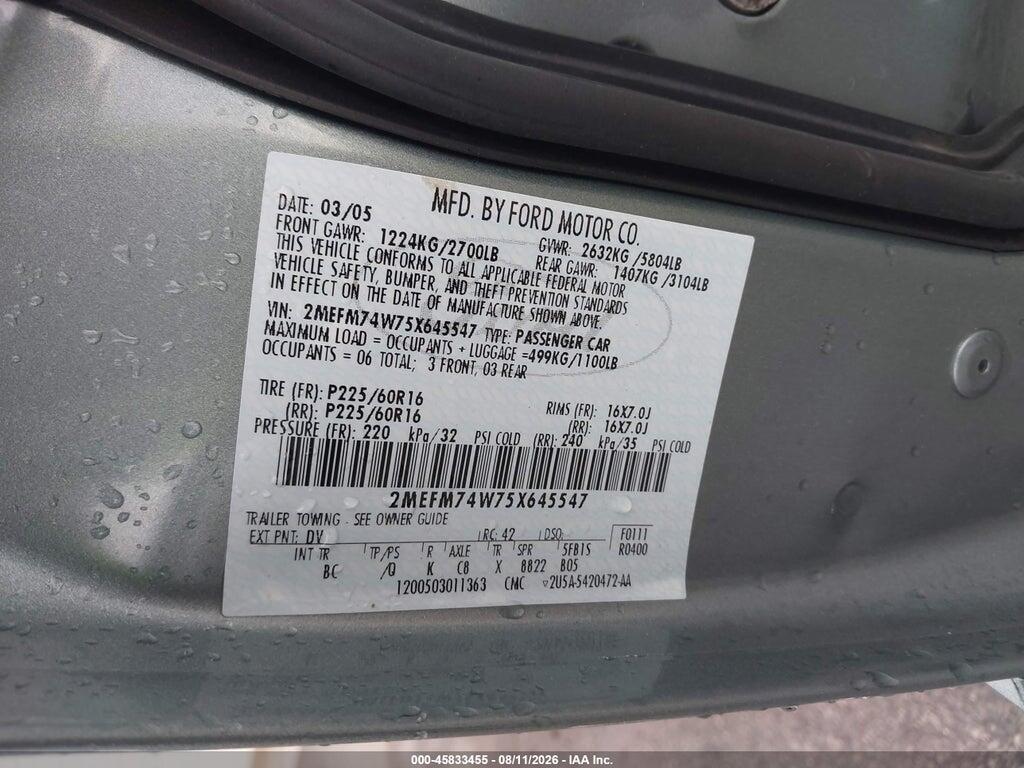 2MEFM74W75X645547 2005 MERCURY GRAND MARQUIS photo no. 9