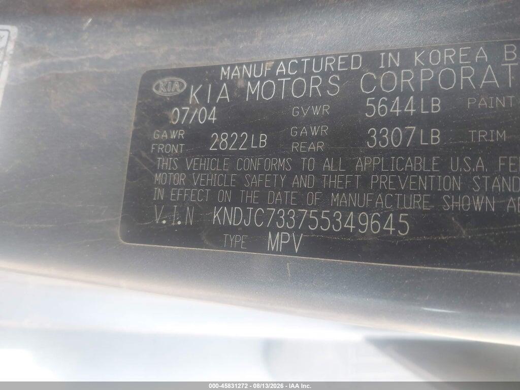 KNDJC733755349645 2005 KIA SORENTO photo no. 9