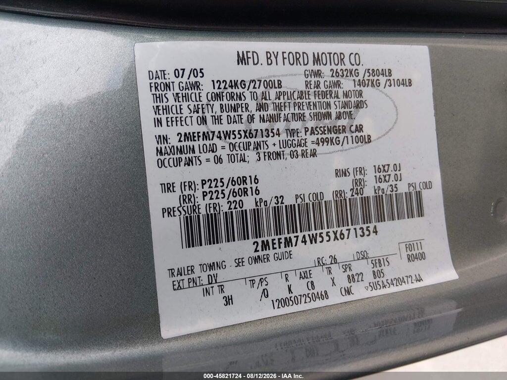 2MEFM74W55X671354 2005 MERCURY GRAND MARQUIS photo no. 9