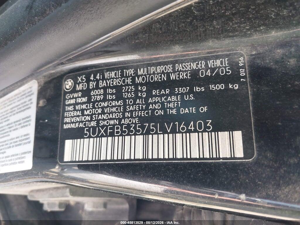 5UXFB53575LV16403 2005 BMW X5 photo no. 9