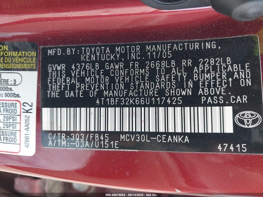 4T1BF32K66U117425 2006 TOYOTA CAMRY photo no. 9