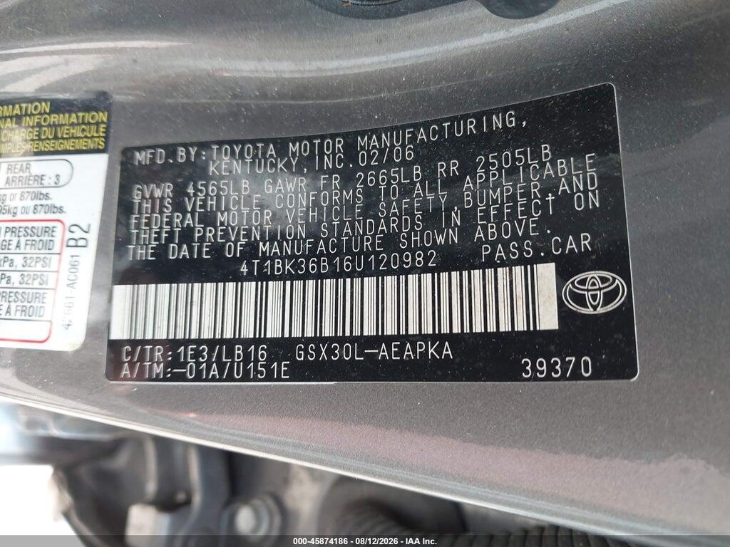 4T1BK36B16U120982 2006 TOYOTA AVALON photo no. 9