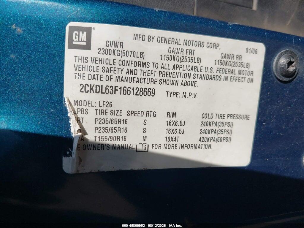 2CKDL63F166128669 2006 PONTIAC TORRENT photo no. 9