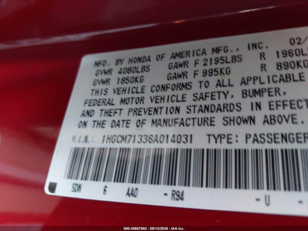 1HGCM71336A014031 2006 HONDA ACCORD photo no. 9