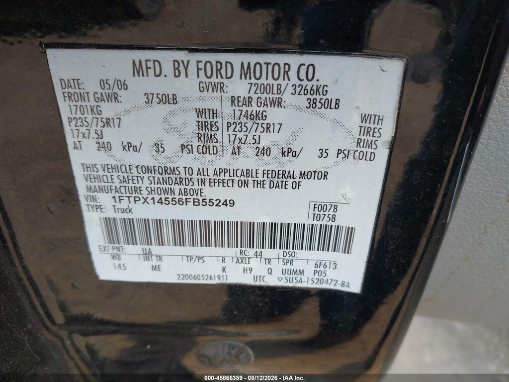 1FTPX14556FB55249 2006 FORD F-150 photo no. 9