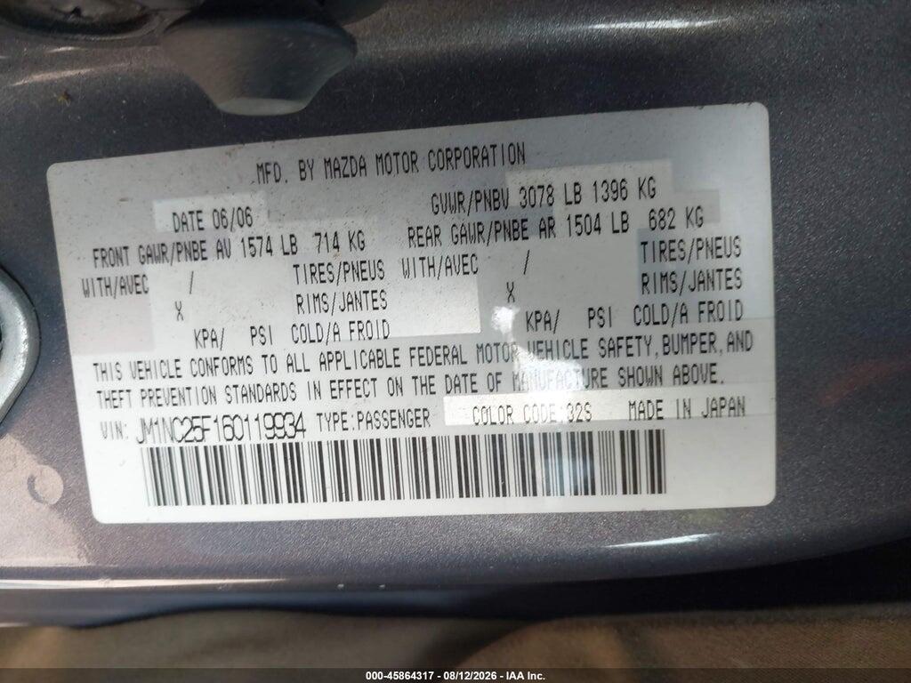 JM1NC25F160119934 2006 MAZDA MX-5 photo no. 9