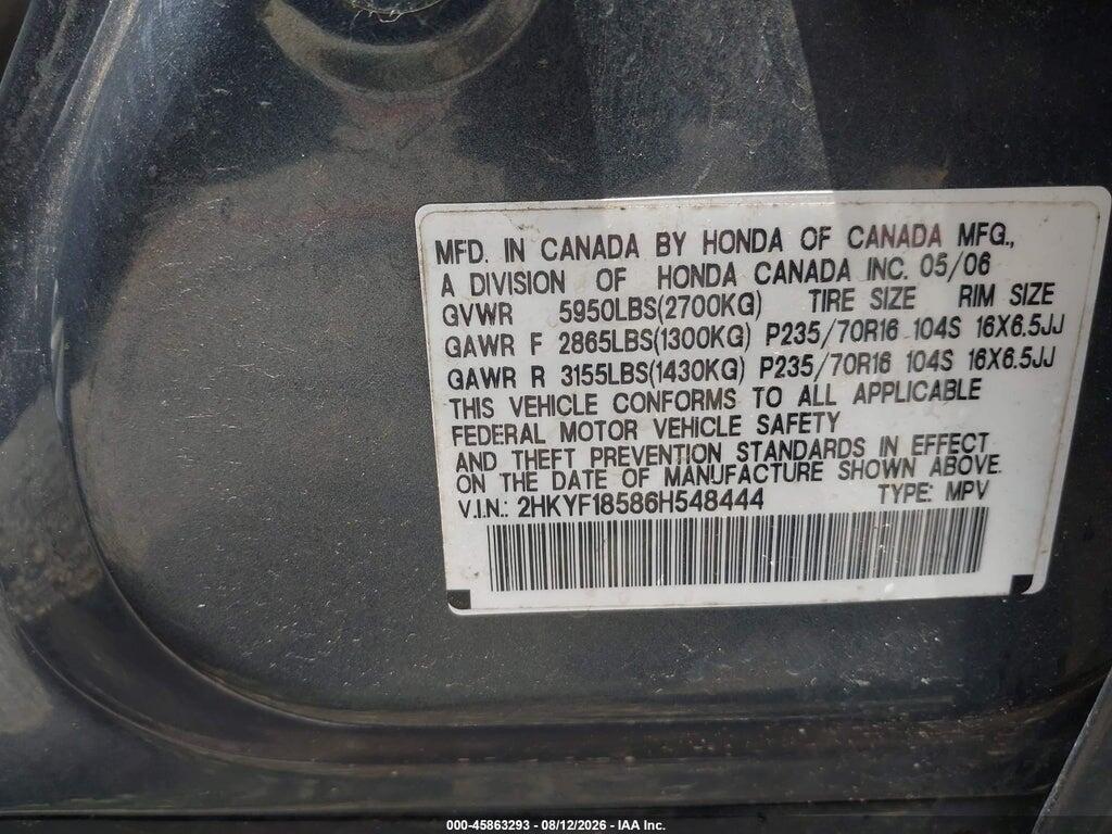 2HKYF18586H548444 2006 HONDA PILOT photo no. 9
