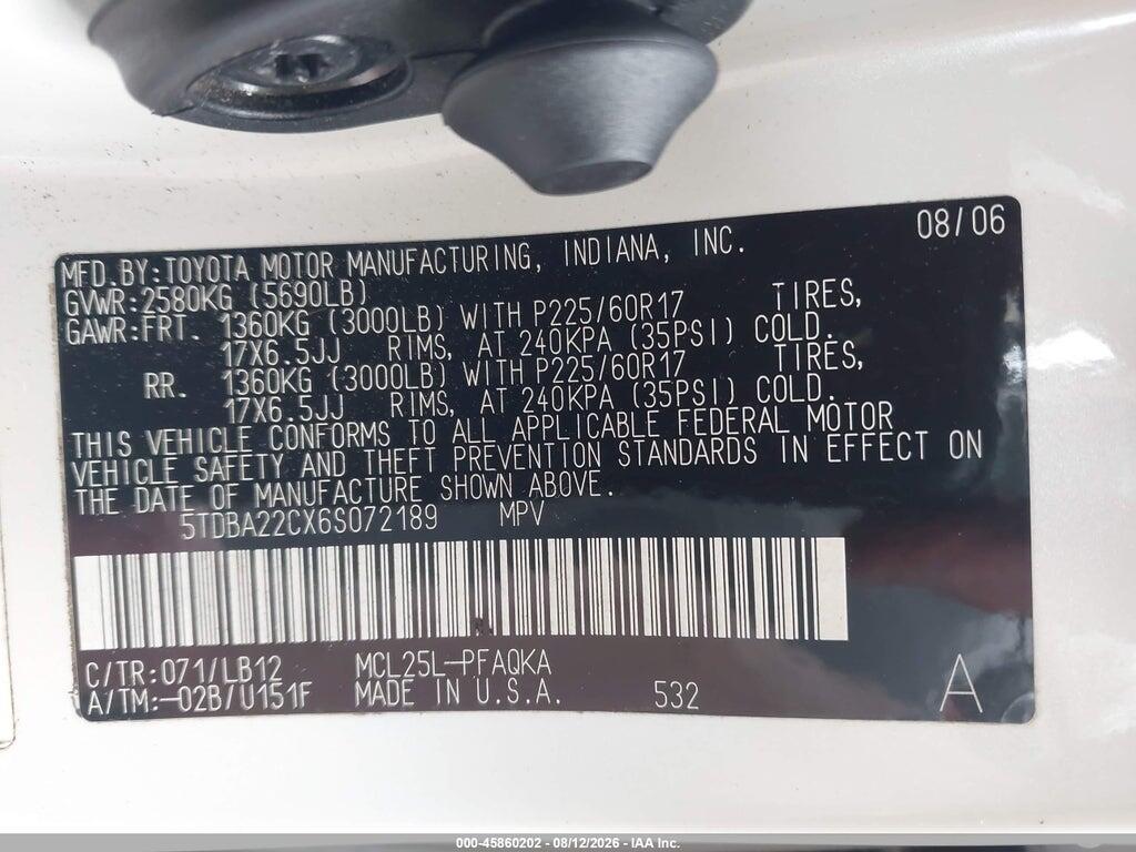 5TDBA22CX6S072189 2006 TOYOTA SIENNA photo no. 9