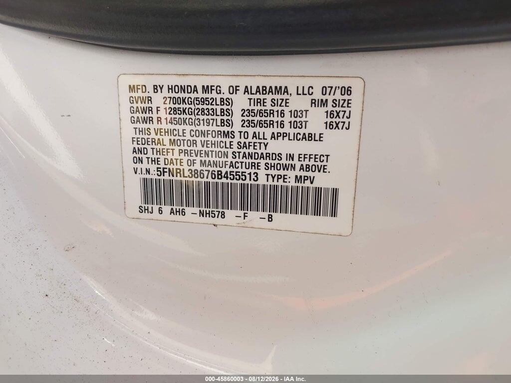 5FNRL38676B455513 2006 HONDA ODYSSEY photo no. 9