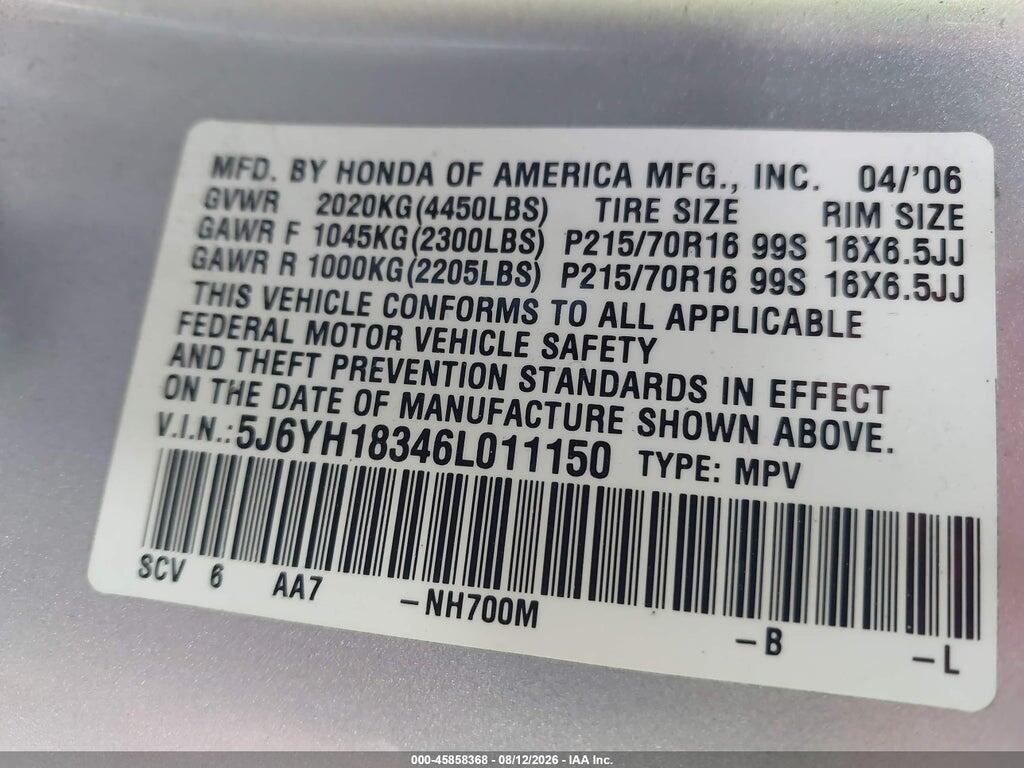 5J6YH18346L011150 2006 HONDA ELEMENT photo no. 9