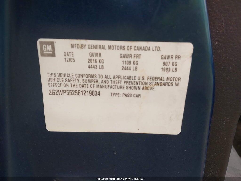 2G2WP552561219034 2006 PONTIAC GRAND PRIX photo no. 9