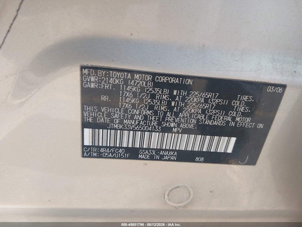 JTMBK33V565004133 2006 TOYOTA RAV4 photo no. 9