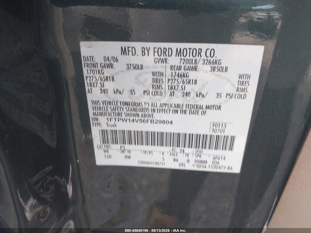 1FTPW14V56FB29804 2006 FORD F-150 photo no. 9