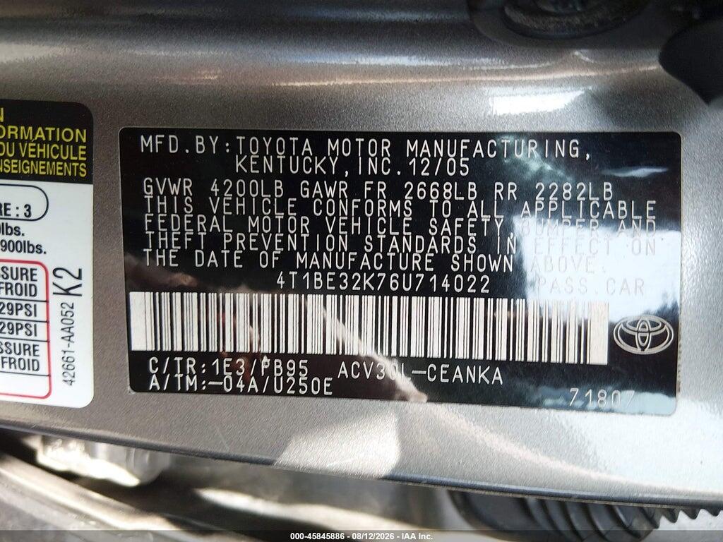 4T1BE32K76U714022 2006 TOYOTA CAMRY photo no. 9