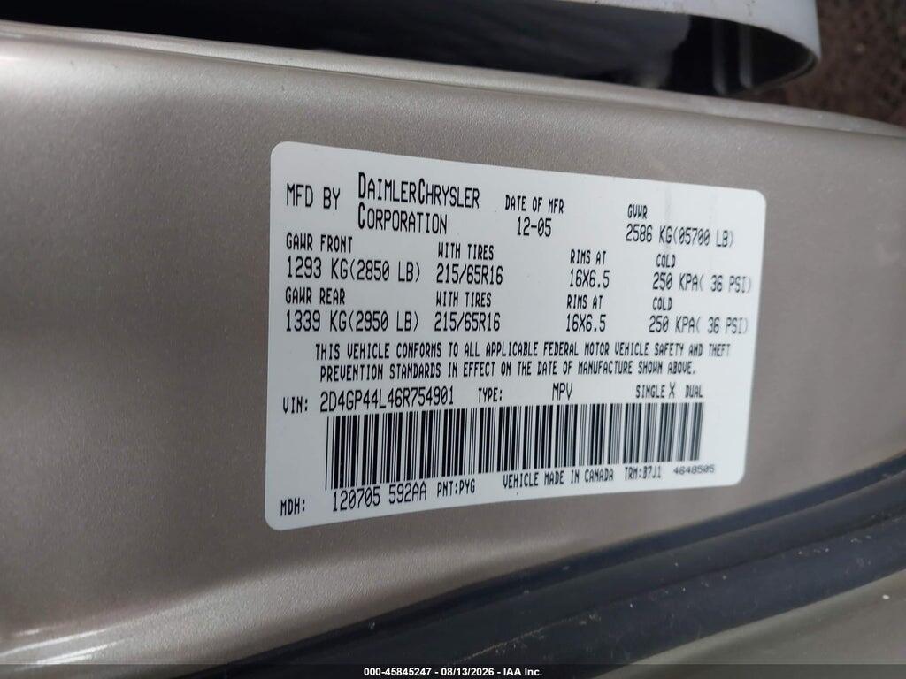 2D4GP44L46R754901 2006 DODGE GRAND CARAVAN photo no. 9