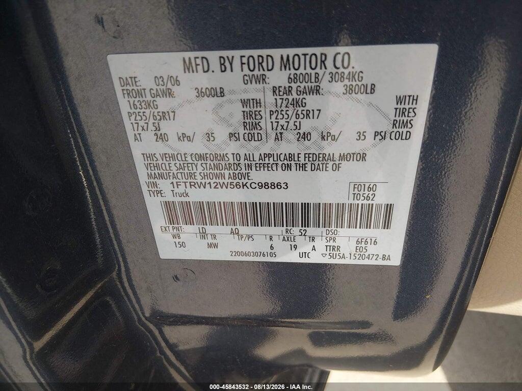1FTRW12W56KC98863 2006 FORD F-150 photo no. 9
