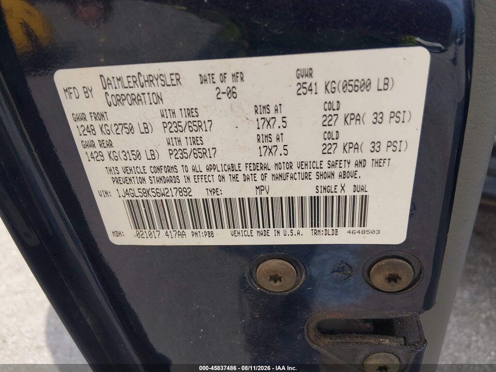 1J4GL58K56W217892 2006 JEEP LIBERTY photo no. 9