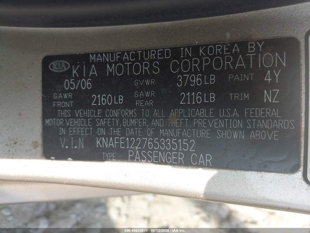 KNAFE122765335152 2006 KIA SPECTRA photo no. 9