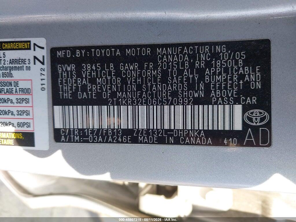 2T1KR32E06C570992 2006 TOYOTA MATRIX photo no. 9