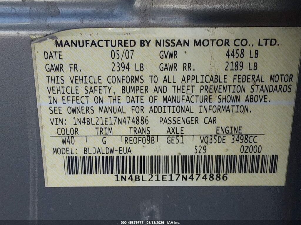 1N4BL21E17N474886 2007 NISSAN ALTIMA photo no. 9